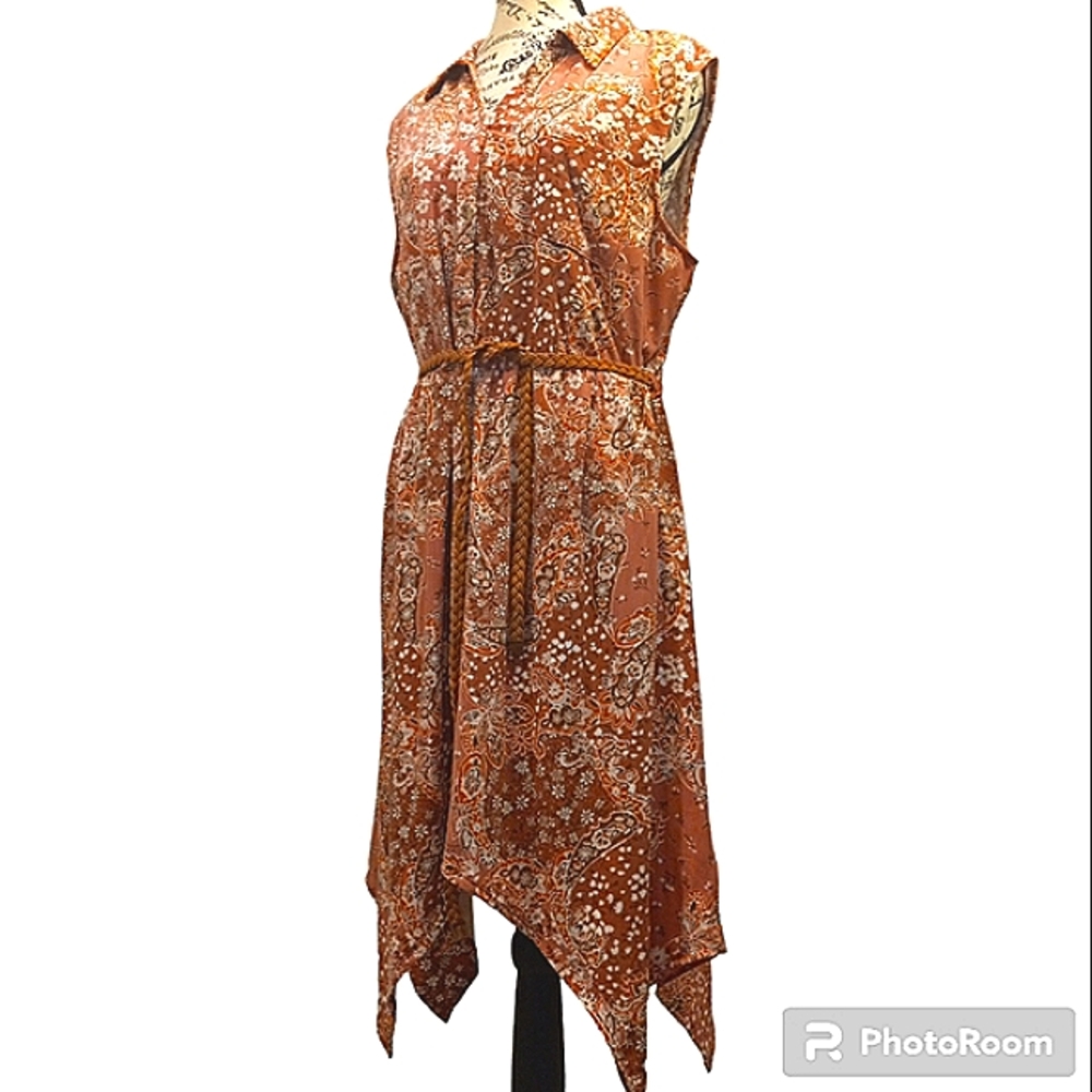 Women XXL Rust Orange Paisley Boho Dress Asymmetrical Hem Sleeveless Paisley NWT
